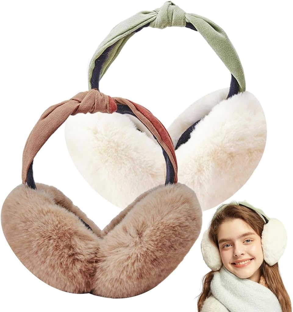GraGraEar Muffs Winter, Adjustable Ear Muffs, 2 Pcs Ear Warmers Foldable, Women Fashion Furry Earmuff, Soft Ear Cover Cold Weather for Skiing, Hiking, Travelling, Walking in the Winter