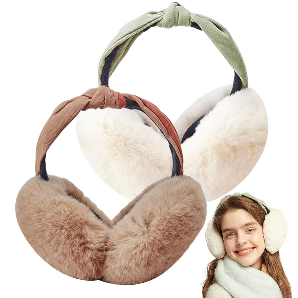GraGraEar Muffs Winter, Adjustable Ear Muffs, 2 Pcs Ear Warmers Foldable, Women Fashion Furry Earmuff, Soft Ear Cover Cold Weather for Skiing, Hiking, Travelling, Walking in the Winter