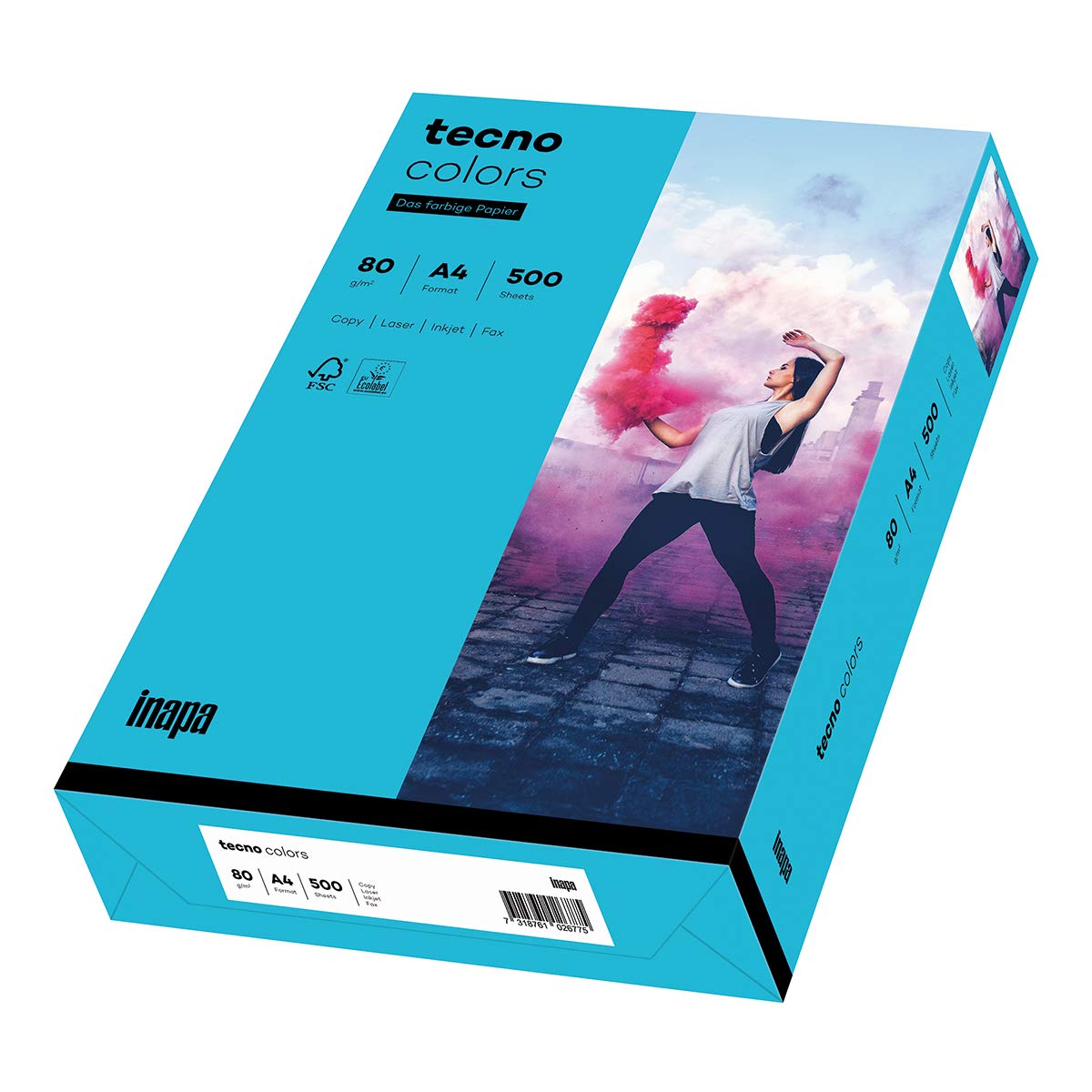 inapa farbiges Kopierpapier, buntes Papier tecno Colors: 80 g/m², A4, 2.500 Blatt (5x500), blau