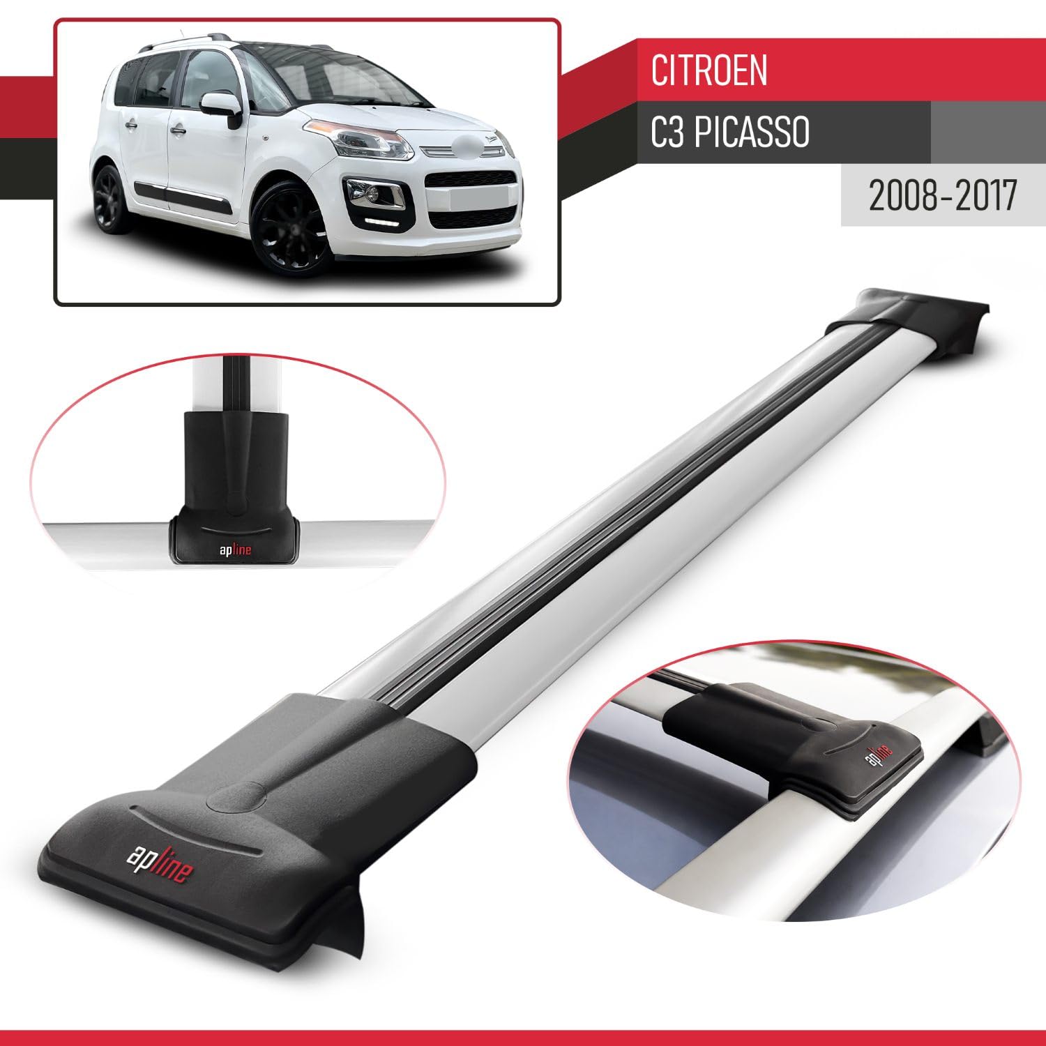 Compatibile con Citroen C3 Picasso 2008-2017 Modello FLY Barre Tetto Portapacchi Auto Barre Portatutto Grigio Alluminio 2 Barre