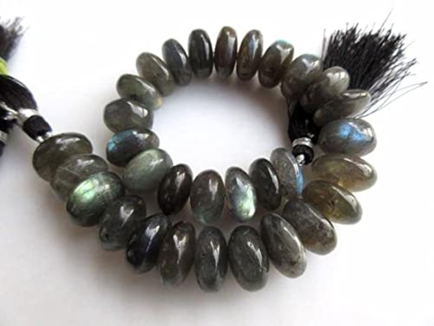 Perles en labradorite naturelle rondelle lisse 10mm-12mm fil 9 pouces pour bijoux DIY