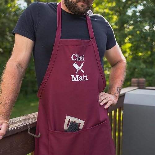 Miniatura 5 de Made in the USA Personalized Embroidered Premium Adult Apron for Men Women Fathers Mothers Day Kitchen BBQ Grilling Gift