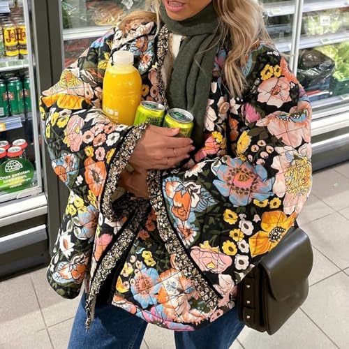 Faretumiya Women Open Front Puffer Jacket Vinatge Floral Crop Quilted Cardigan Y2k Patchwork Padded Coat Streetwear2