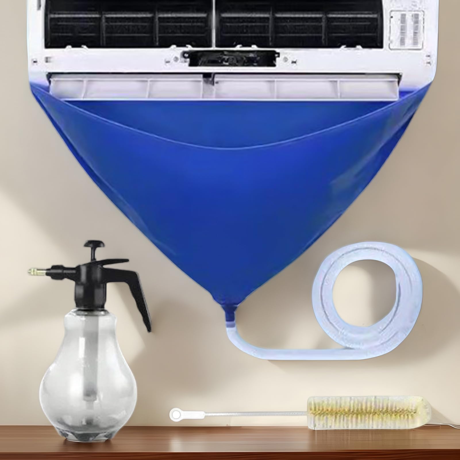Genérico Kit de Limpieza para Aire Acondicionado, Bolsa Impermeable para Aire Acondicionado Split, Bolsa con Drenaje, Cepillo y pulverizador.