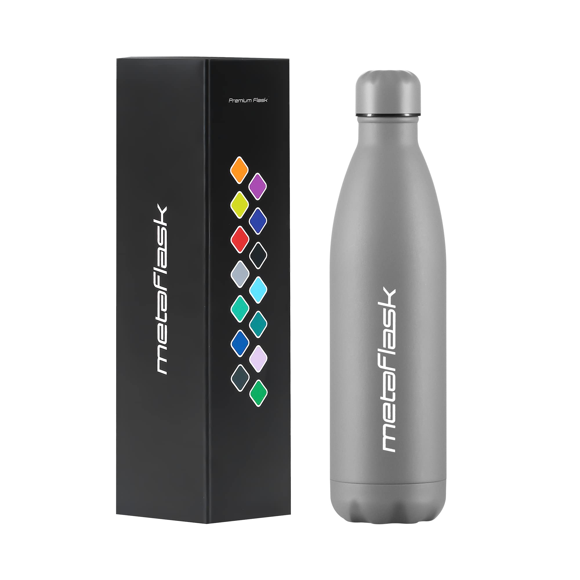 MetaFlask Water Bottle, Insulated Stainless Steel Water Bottle, Grey, 500 ml