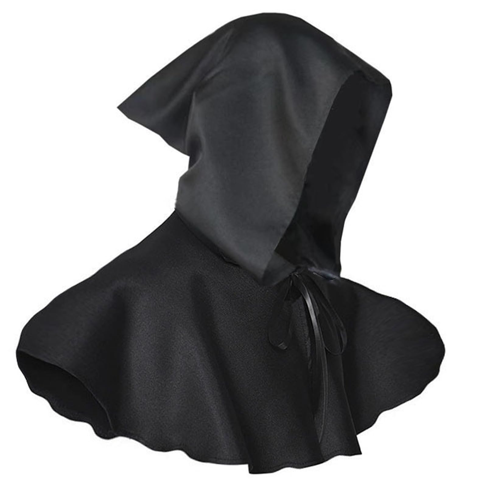 WSOAFVK Unisex Medieval Cowl Hat, Medieval Hooded Cloak for Halloween Costume, Gothic Black Cowl Cape for Unisex Witch Wizard Vampire Grim Reaper, Adult Role Play Fancy Dress Cape