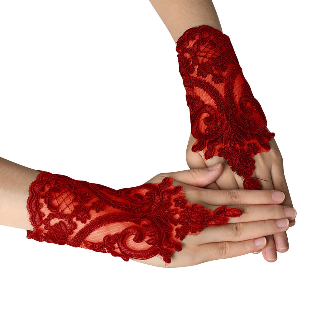 Mitaines En Dentelle Uposao - 1 Paire - Sans Doigts - Pour Mariage, Soirée, Bal - Taille Unique