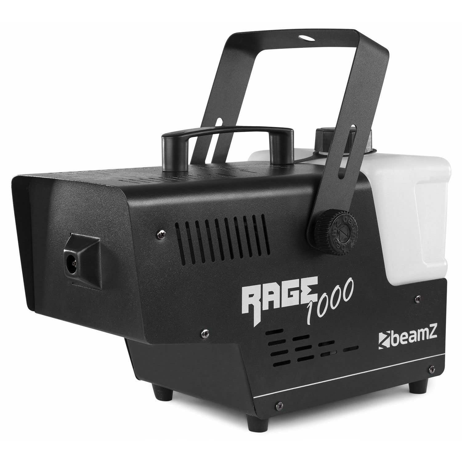 BeamZ Rage 1000 Machine à Fumée 1000 Watts, Réservoir 2 L, Design Unique et Solide, Télécommande sans Fil et Filaire 3m, Etrier de Montage, Idéal pour une Soirée de 70 m²