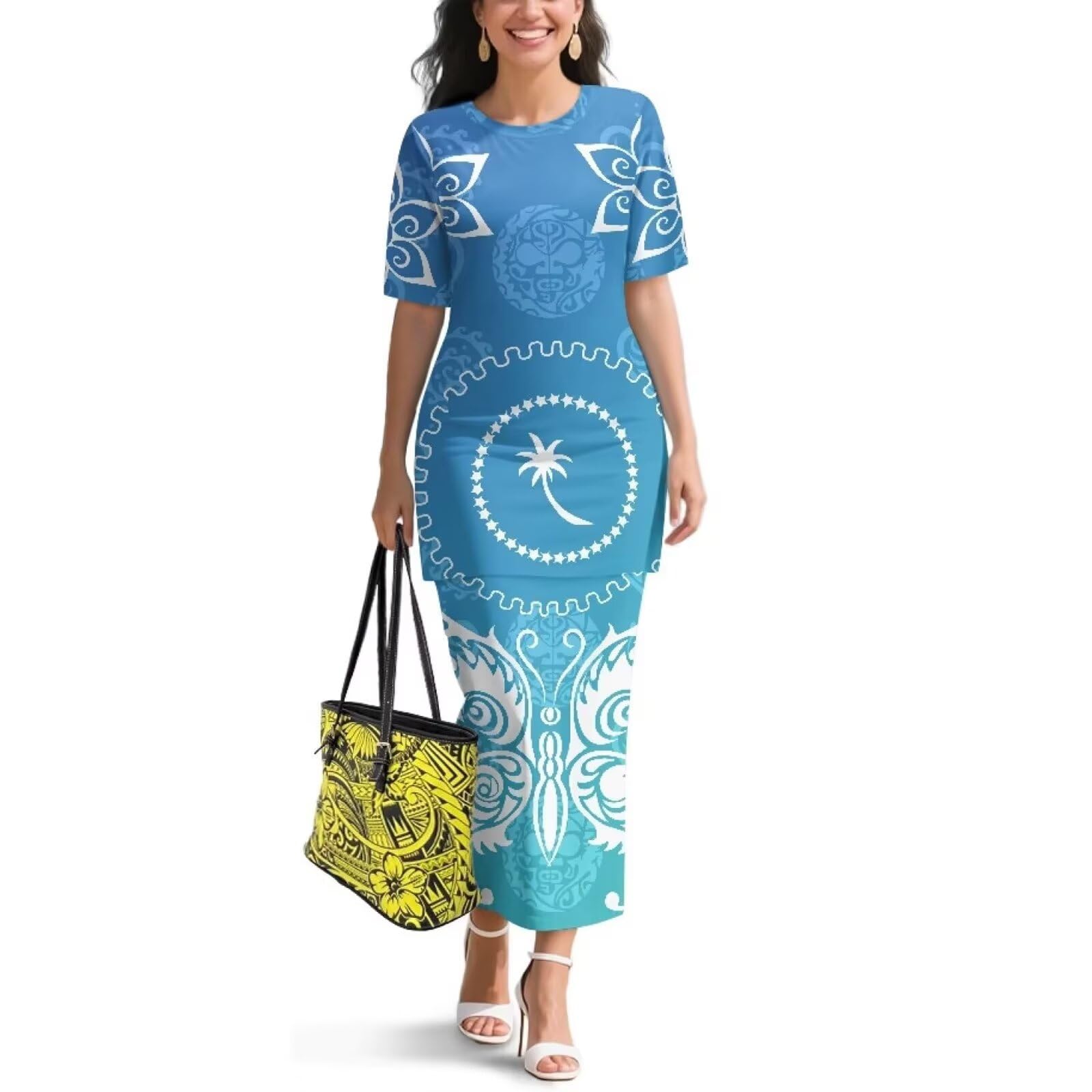 Samoa Puletasi Dress for Women Polynesian Top and Maxi Skirt Sets