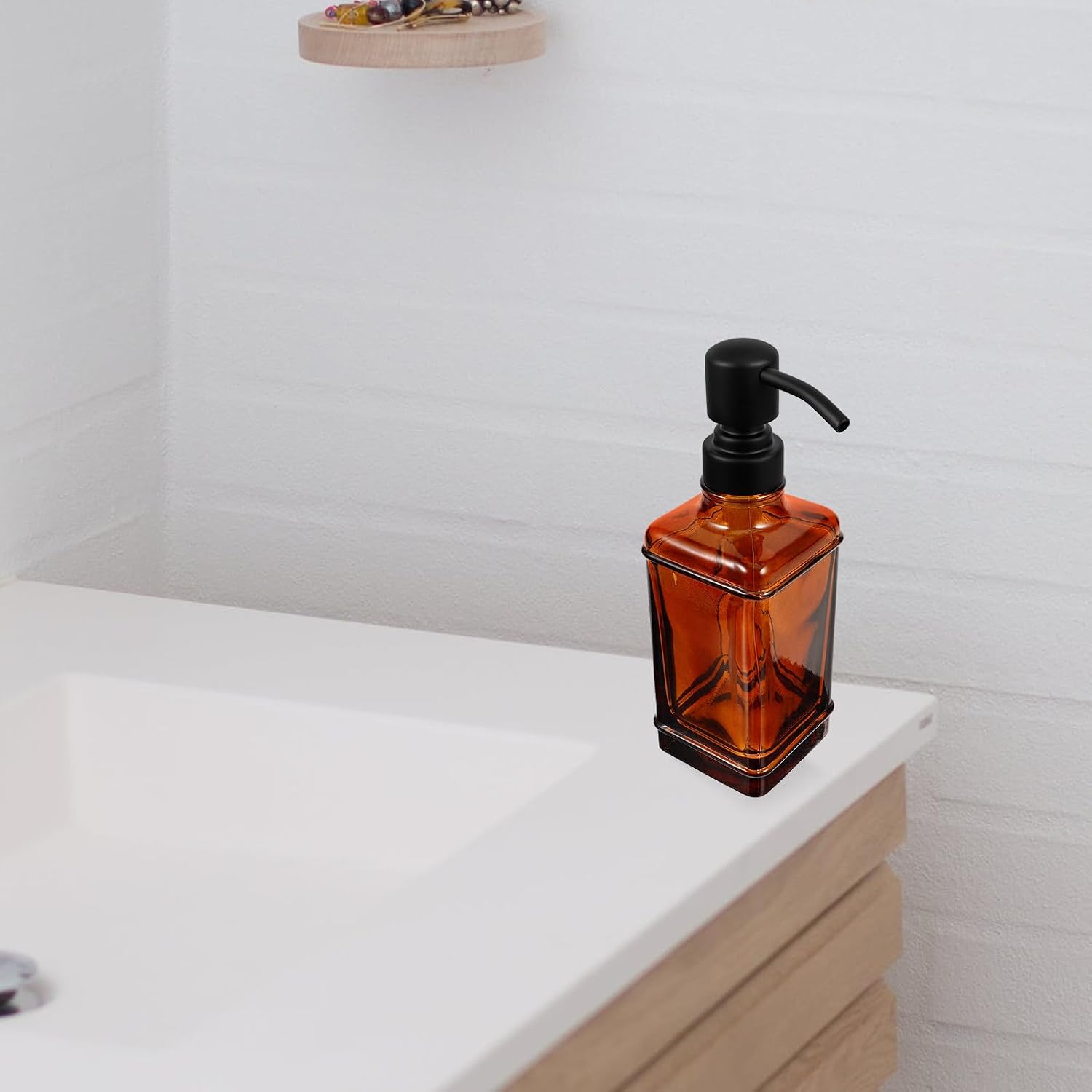 VALICLUD Glass Refillable Soap Dispenser Pump Bottle 300ml Amber Glass Lotion Container for Shampoo Conditioner Bathroom Shower Use