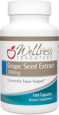 مكمل مستخلص بذور العنب من Wellness Resources، أعلى فعالية بنسبة 95% OPC، يدعم صحة الجلد والأنسجة وصحة الأوردة والمناعة (100 كبسولة، 200 مجم لكل كبسولة)