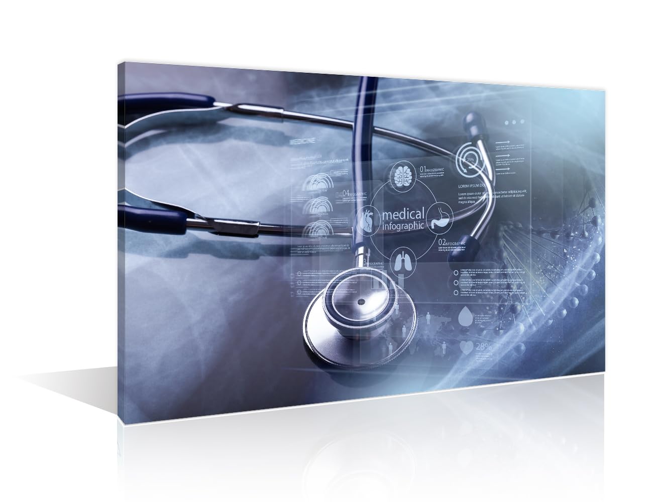 1 Panels Stethoscope and Medical Framed Wall Art Modern Medicine Cardiology Concept Posters &amp; Prints Wall Art for Living Room Giclee Wooden Framed Gallery-Wrapped Ready to Hang (12" Wx18 H)