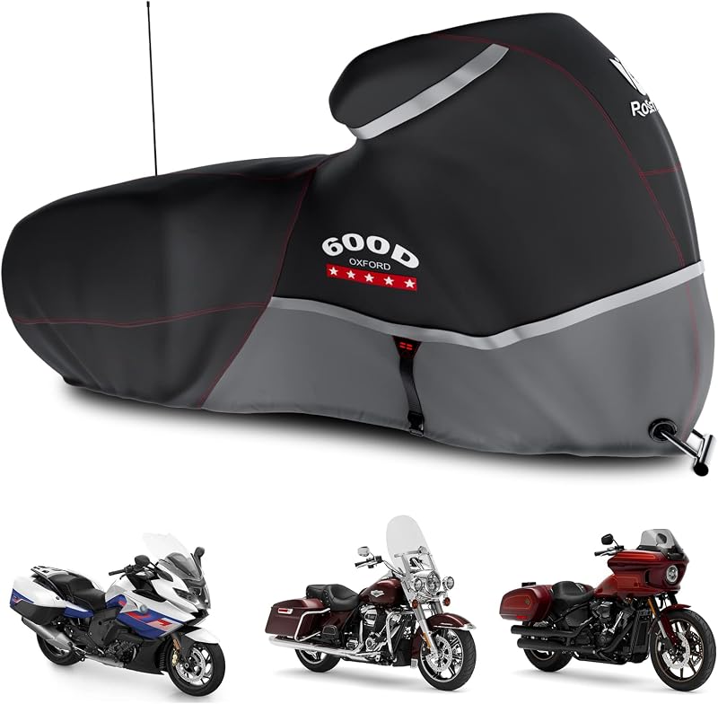 Motorcycle Cover 600D Waterproof for Touring Models Harley Davidson Road King,Road Glide,Street Glide, Electra Glide,Low Rider-ST Indoor & Outdoor Storage Gray