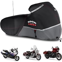 Motorcycle Cover 600D Waterproof for Touring Models Harley Davidson Road King,Road Glide,Street Glide, Electra Glide,Low Rider-ST Indoor &amp; Outdoor Storage Gray
