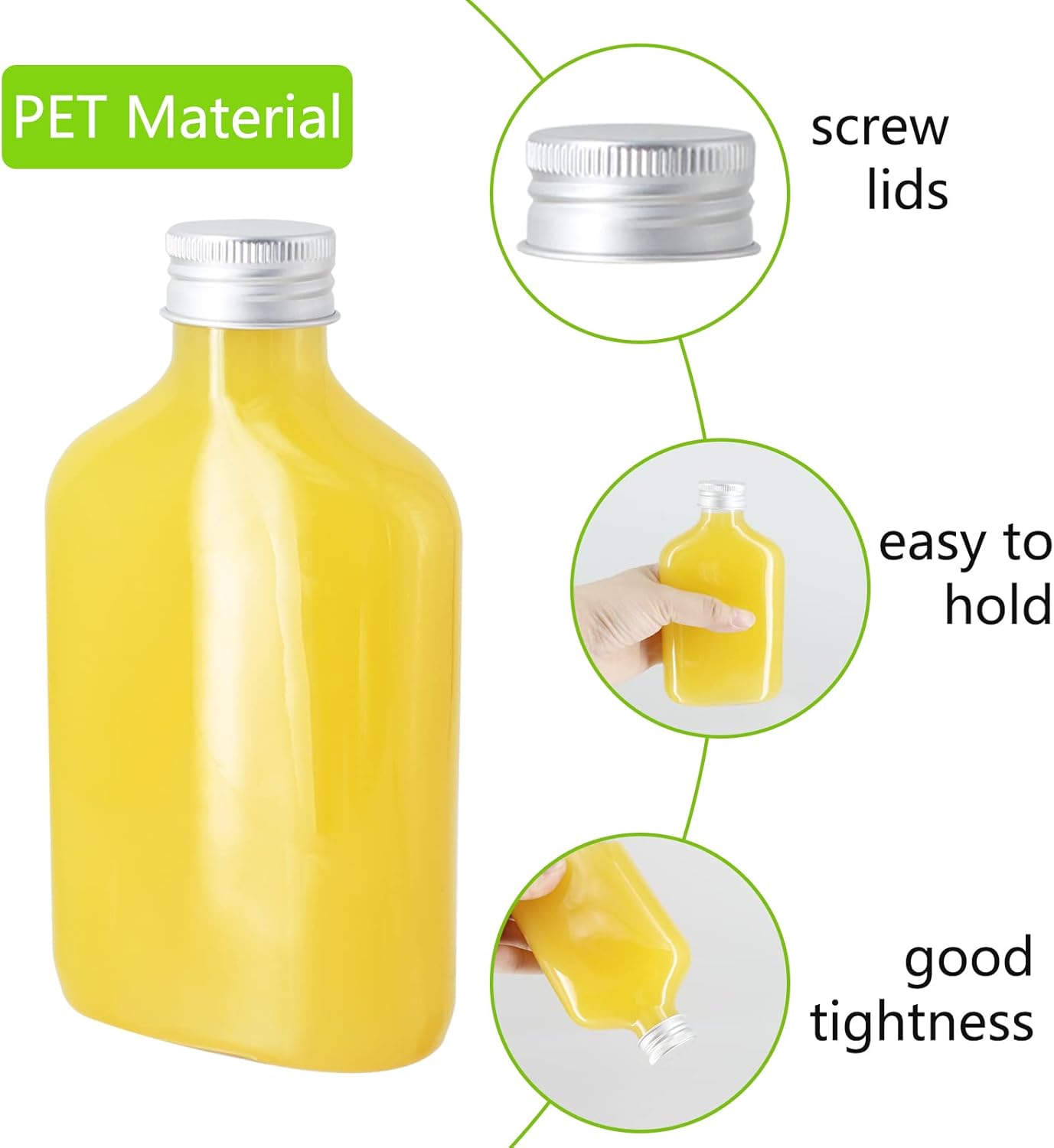 24 Pack 8oz Plastic Juice Bottles with Caps, Flat Juice Bottles Beverage Containers Plastic Flask Bottles for Drinks,Juicing,Beverage - Image 3