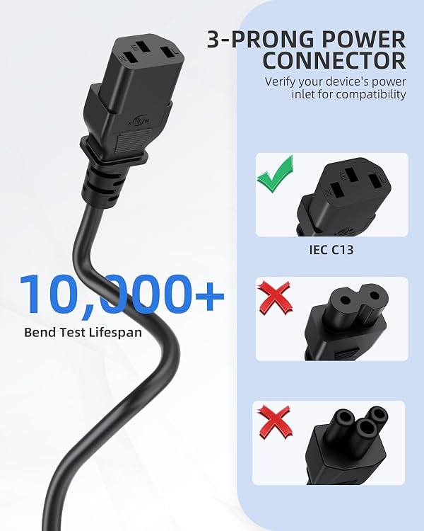 AC Power Cord for ION Block Rocker, ION Pathfinder, ION Tailgater Bluetooth Speaker, Monster Rockin Rolle, Guitar Amplifier Universal 3 Prong Charger Cable Replacement 6 Feet by LitStar - Image 4