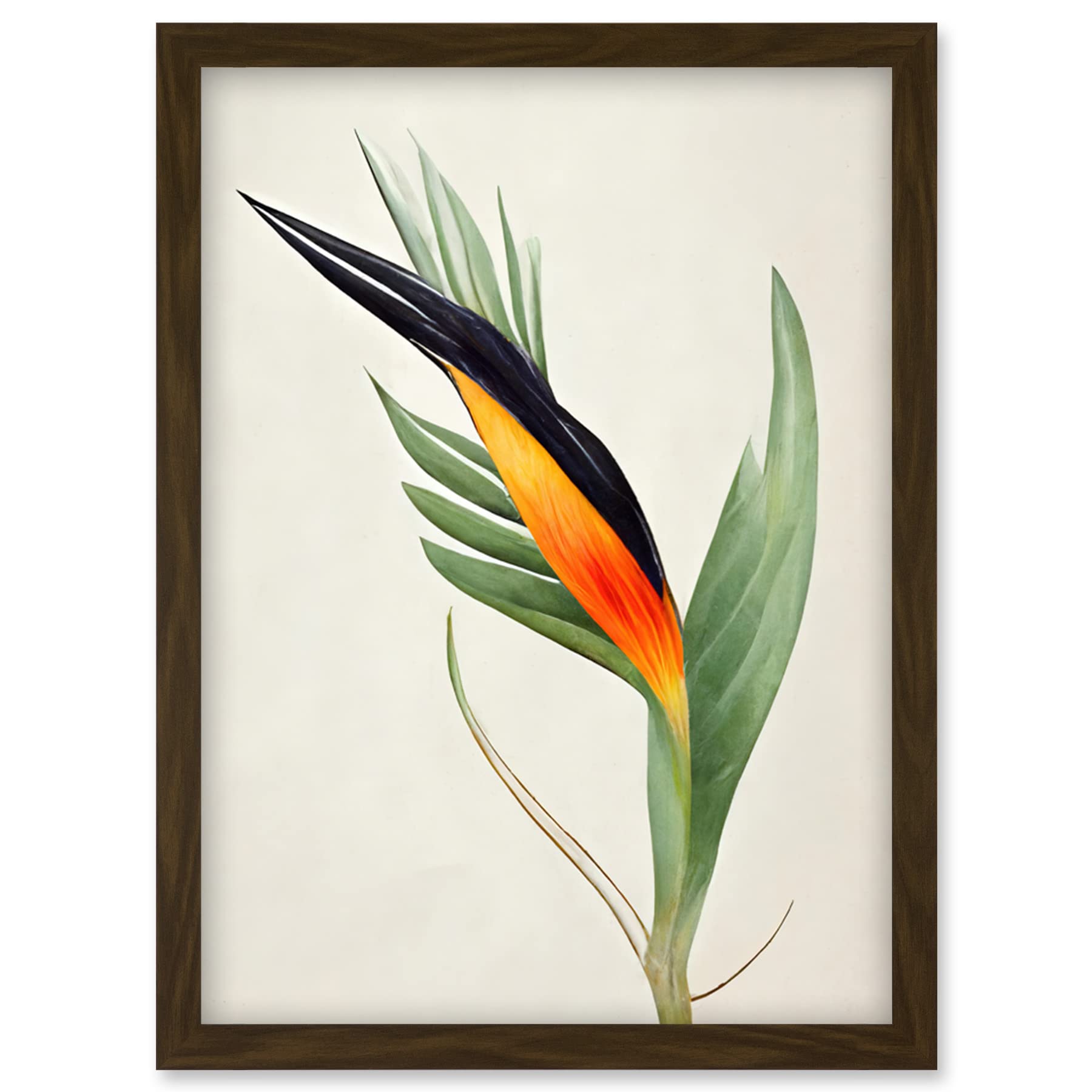 Artery8 Framed Wall Art Print - Bird of Paradise Flower - Gold Black Illustration - A4 Size