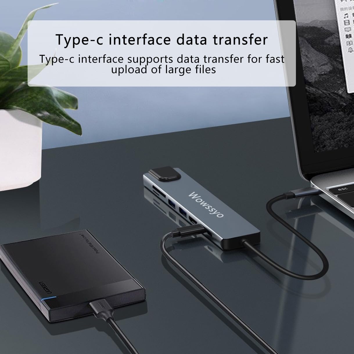 Wowssyo Hub USB C Ethernet 8 in 1, Docking Station USB C,Multiporta USB Hub, HDMI 4K, PD 100 W, USB 3.0, SD/TF, USB-C, Adattatore MacBook M1 Air Pro, per iPad, Switch, Chromecast, Cellulare e altro