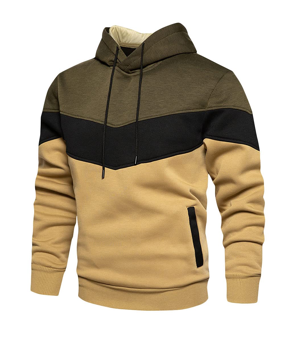Men's Fashion Hoodies Sweatshirts Color Block Pullover Fleece Hoodie Casual Long Sleeve Sport Outwear Sweatshirt