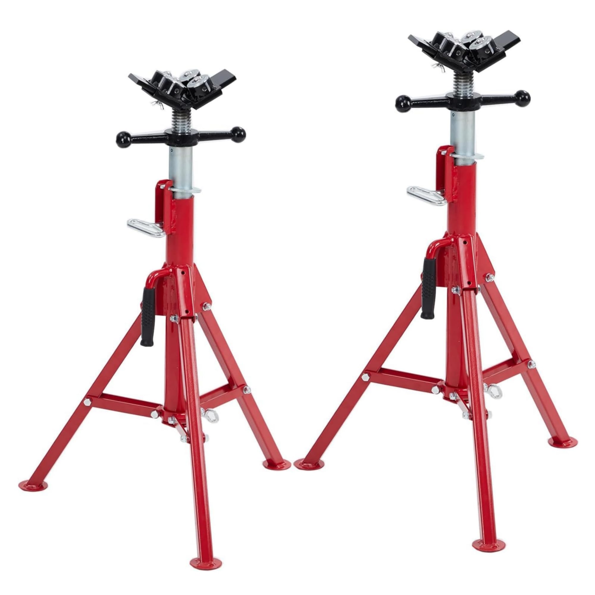 Aptliton Heavy Duty Adjustable v-Head Pipe Jack Stands 2 Pack, 2500 Lb Capacity Folding Steel Pipe Support Stand with 4 Ball Transfer Rollers, 71-132 cm Height for Welding Cutting Threading Workshop