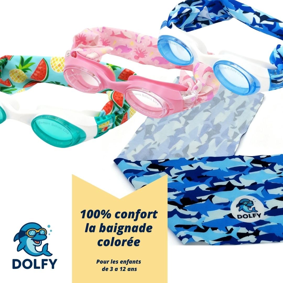 DOLFY Lunettes Piscine Enfant Fille Purple Star Violet 3-12 Ans – Lunettes Natation Enfant Étanches Anti-Buée avec Bandeau Stretch Doux qui ne Tire Pas les Cheveux – Protection UV – Piscine, Plage