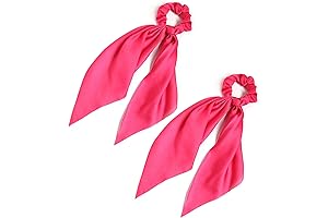 Pink Feather Hair Ties: 2-Pack Knotted Bow Hair Scrunchies