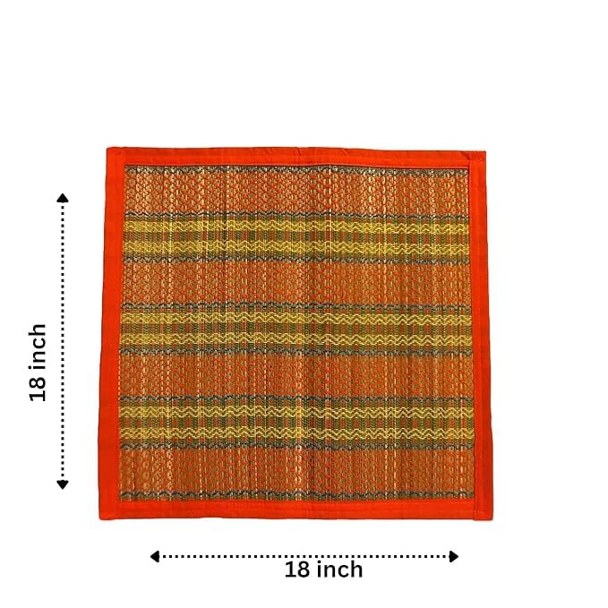 Image of CRAFT OF INDIA Handmade Korai Pai Kusha Grass Pooja Aasan Sitting Floor Mats (Red, 1.5X1.5 ft (2pcs Combo))