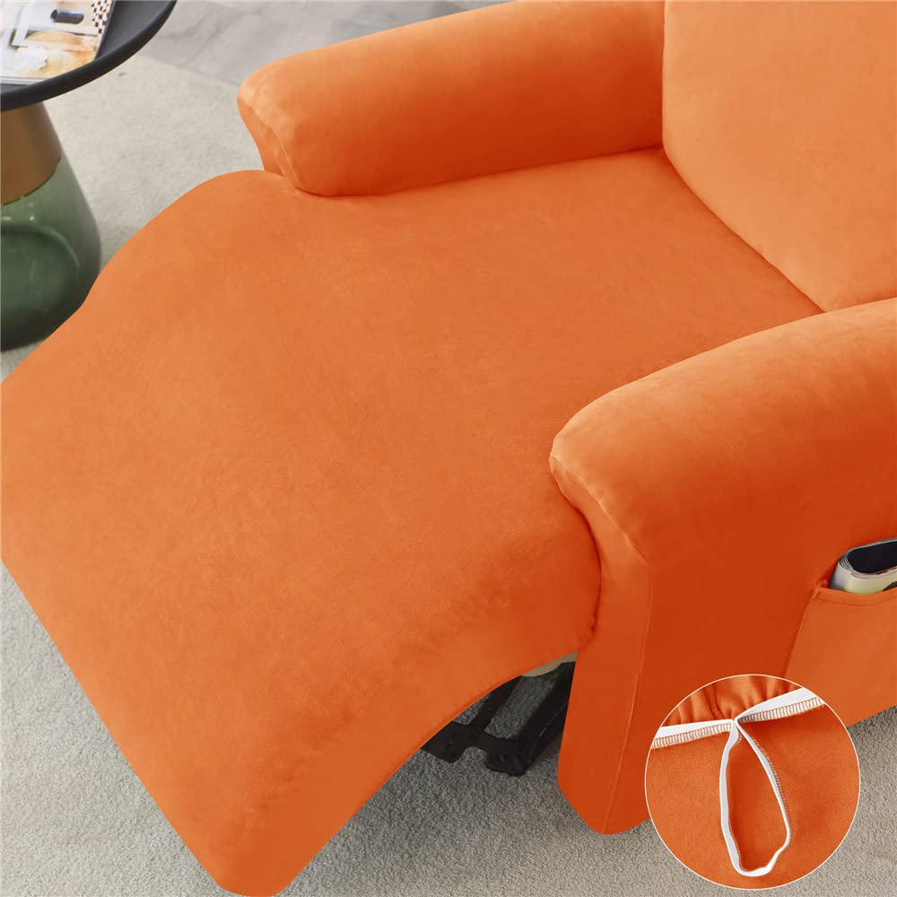 Highdi Copripoltrona Relax Reclinabile Completo 4-Pezzo Fodera per Poltrona Elasticizzato 1 Posto con Tasche, Morbido Spandex Coprisedile Poltrona Lavabile Antiscivolo Copripoltrona (Arancione
