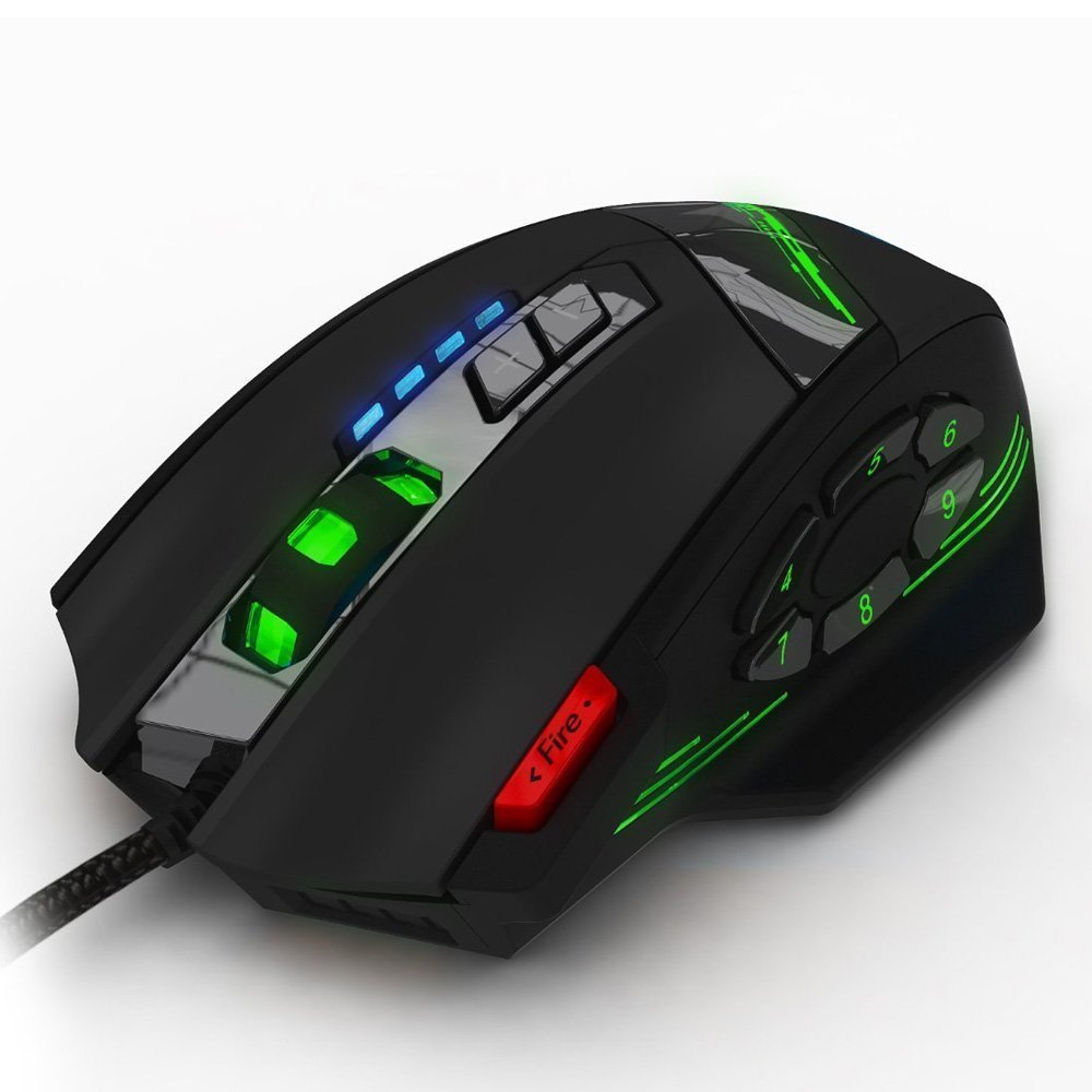 zelotes Mouse Gamer cablato, Mouse Gaming Ergonomico, 12 pulsanti programmabili, 4000DPI Mouse Computer,Mouse cablato ottico USB,Mouse da gioco per PC,Mac