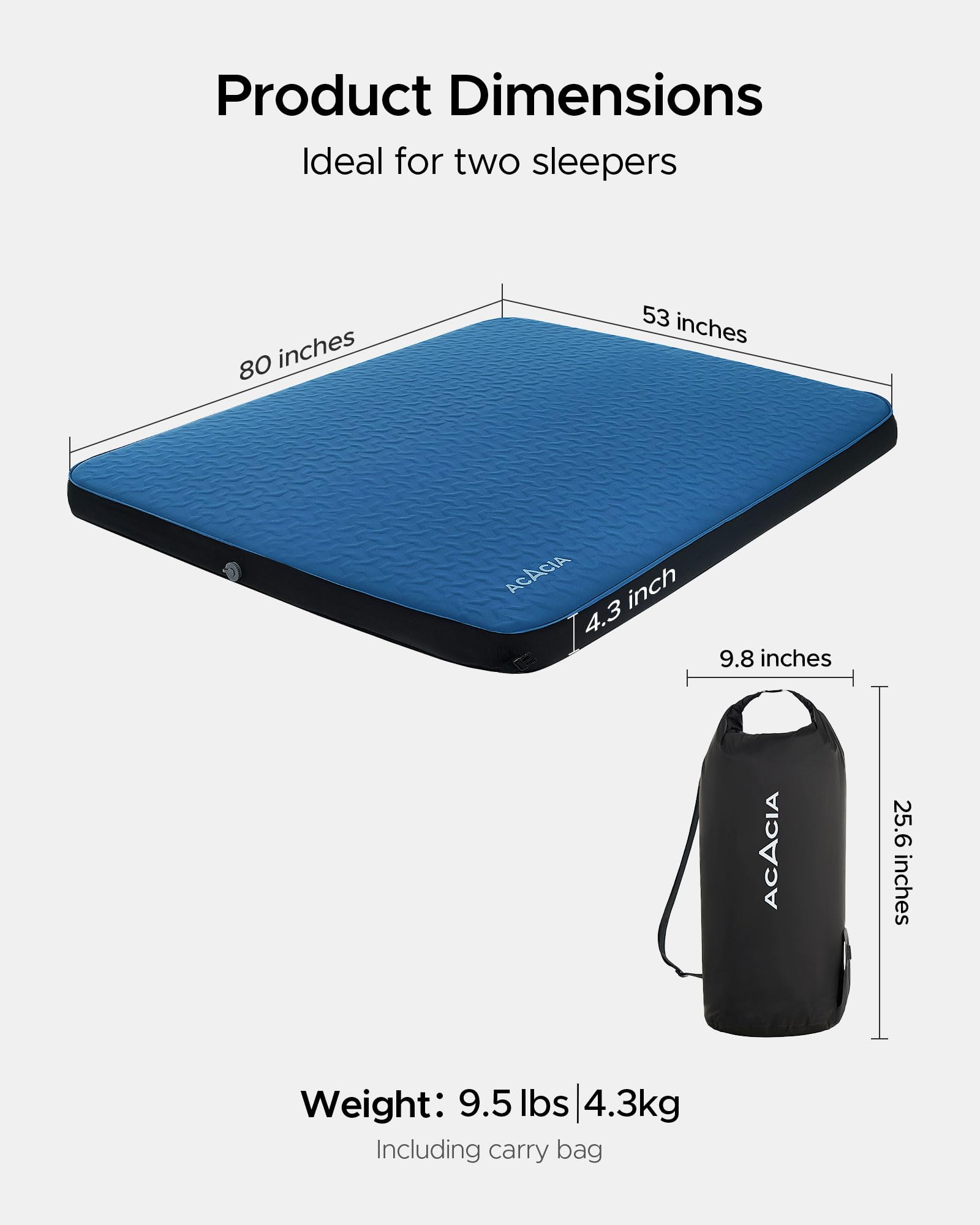 ACACIA Almohadilla de Dormir autoinflable de 4 Pulgadas de Grosor con Espuma, innovadora Estructura telescópica en Forma de Y, colchón de Aire ultraportátil para Acampar con Bolsa de Bomba, Cama de