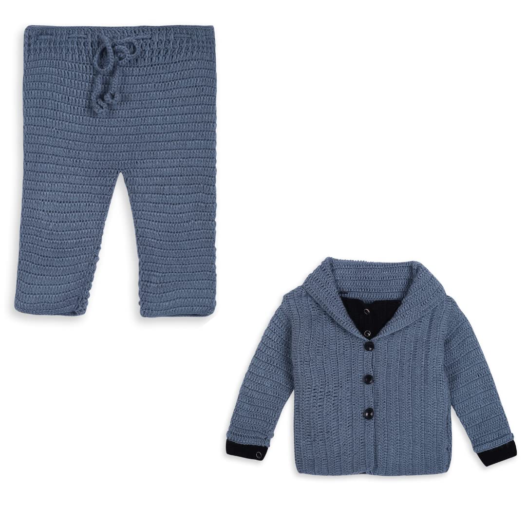 Windrop Solutions® Handmade Crochet Woolen Blazer Pant Set Kniited Sweater for Boys Wedding Birthday Party Baby Showers New Born 6 Months - 3 Years (BLZ)
