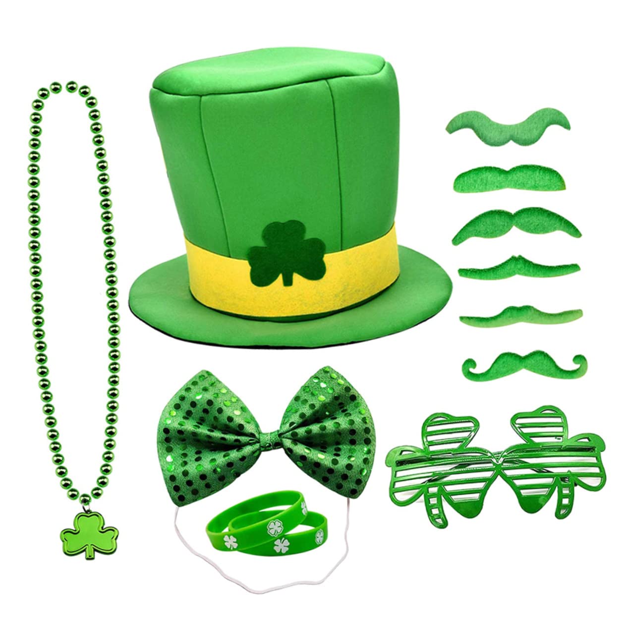 Alipis 2sätze Shamrock Party Zubehör Für Patrick's Day Brille Handgelenkband Bowtie Und Hut Festliche Foto-Requisiten Für Unvergessliche Feiern