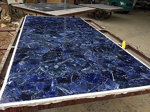 Sodalite - Mesa de comedor hecha a mano con sodalita, mesa de sala de estar, aspecto real, mesa de restaurante con piedras preciosas, 152 x 152 cm