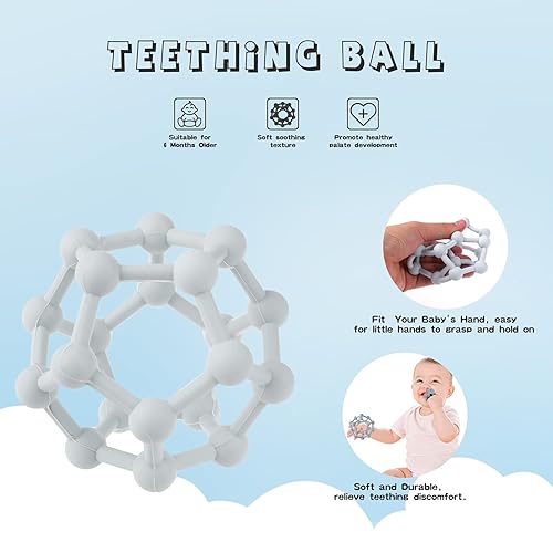 Miniatura 3 de Juguetes de dentición para bebés chupete de silicona sin olor y bola de dentición suave juego de regalo para bebés de 3 a 6 6 a 12 meses sin BPA