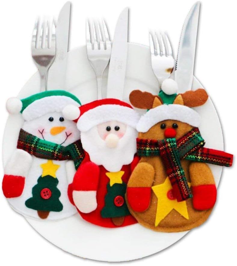 Rongyuxuan Christmas Cutlery Bag, 3 Pack Kitchen Cutlery Suit Silverware Holders Pockets Knifes Forks Bags for Christmas Party Decoration