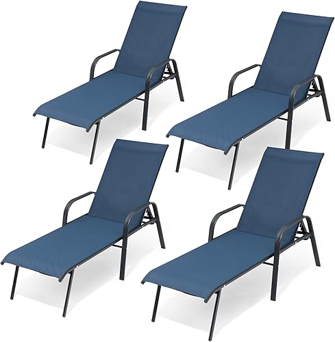 Vista 38 de Crestlive - Tumbona para exteriores, 5 posiciones, tumbonas de piscina con reposabrazos, sillón reclinable para patio, playa, terraza, patio