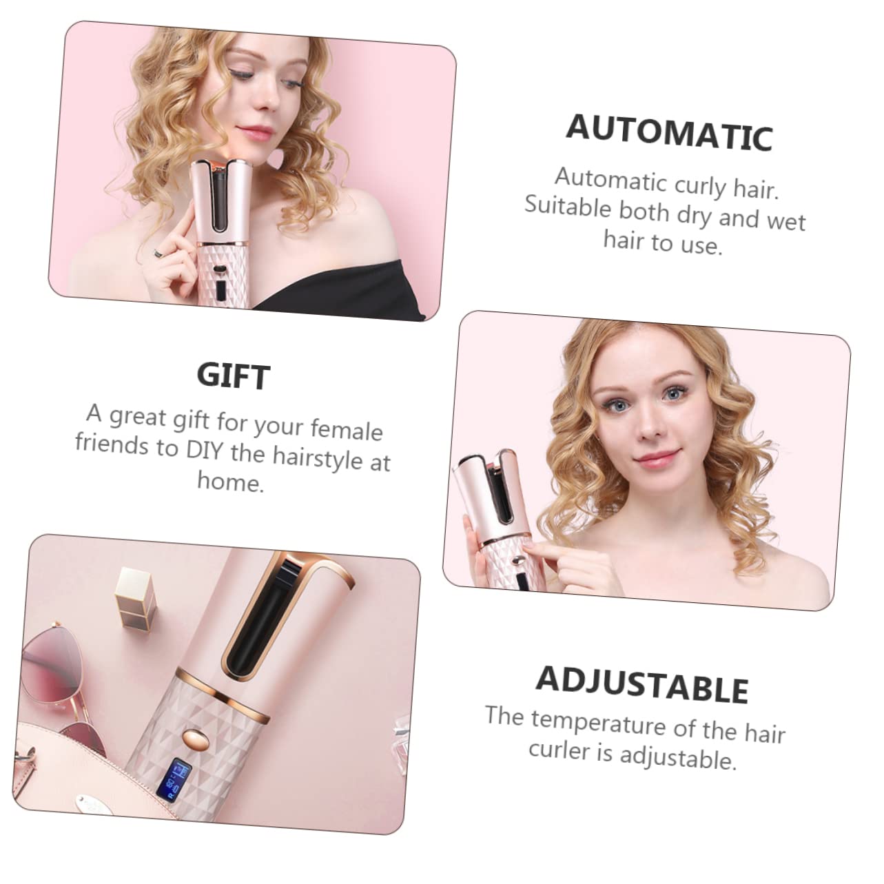 UKCOCO Rizador de Pelo Automático Inalámbrico Recargable por USB Recubrimiento Cerámico y Aleación para Peinados DIY en Casa para Mujer