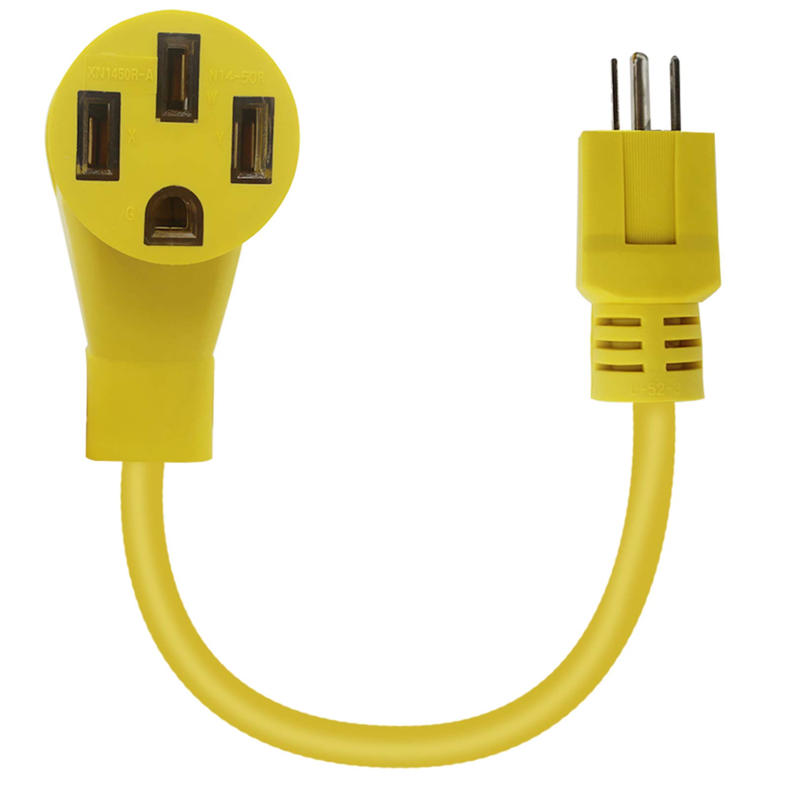 MCAMPAS15 Amp to 50 Amp RV Dogbone Electrical Adapter with Innovative 90 Degree Bend Design and Power Grip Handle - 15 Amp Male to 50 Amp Female 14 Inch