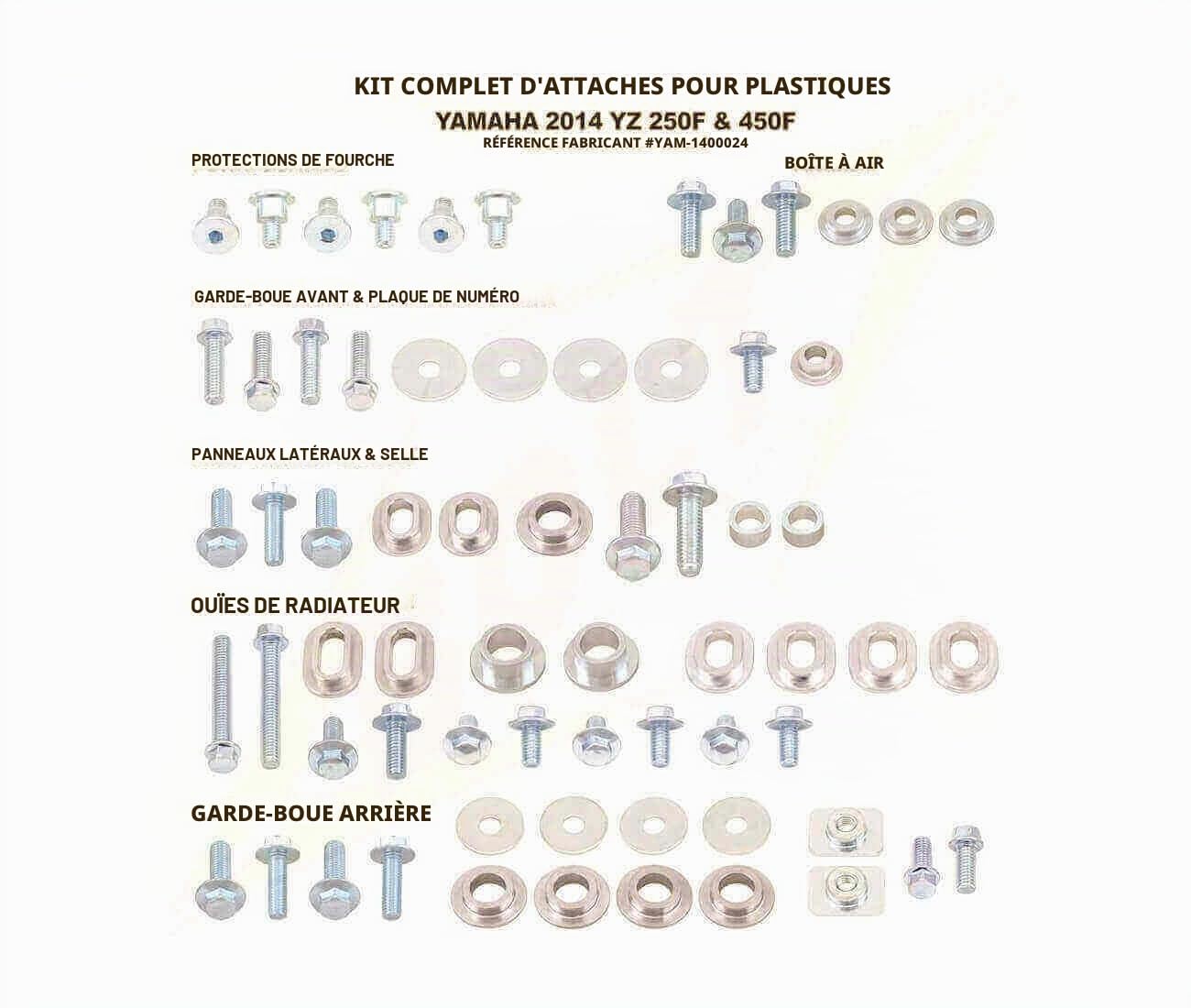 compatible avec/remplacement pour YZF 250 / YZF 450 - KIT VISSERIE PLASTIQUES BOLT / 1061516