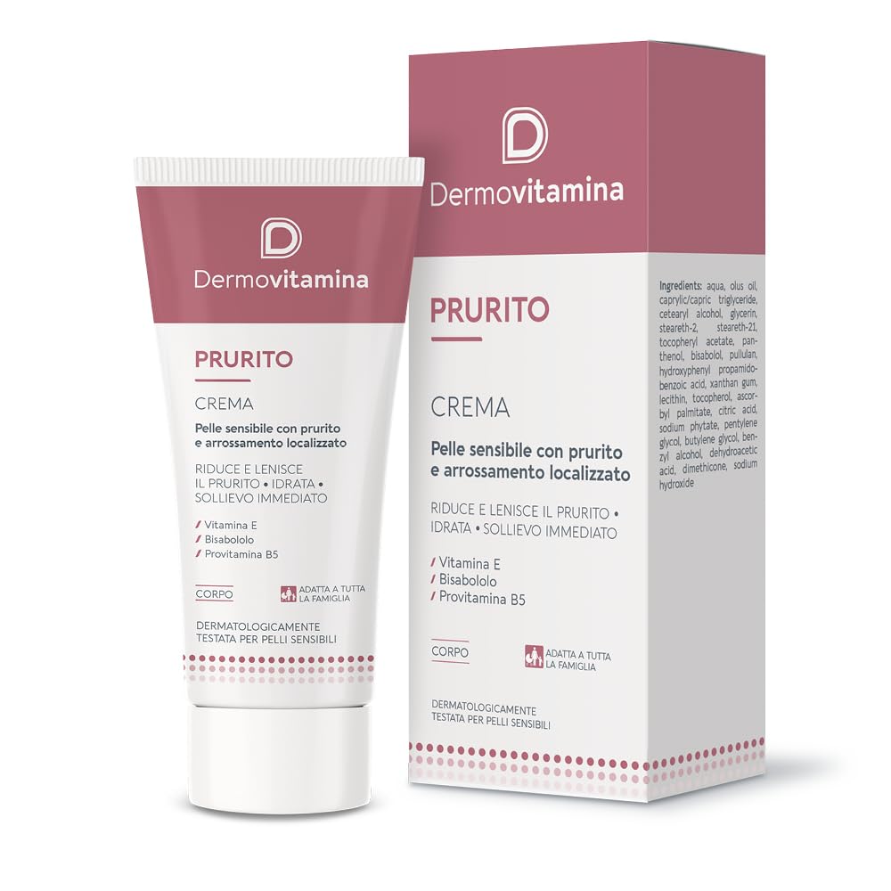 Dermovitamina Prurito Crema - Trattamento contro Prurito Localizzato - Efficace in caso di Eritema o Eruzioni Cutanee - Per Pelle Secca e Ipersensibile - Rapido Sollievo - Senza Cortisone - 30ml