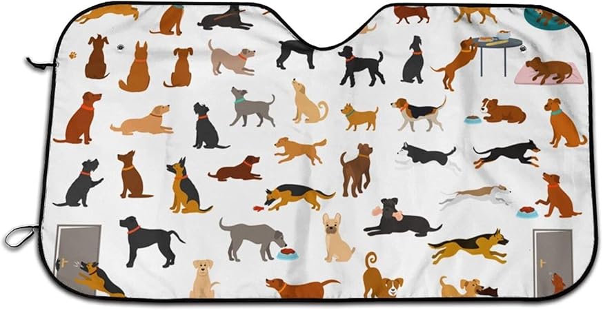 Amazon 車用 サンシェード 犬柄 動物 カーシェード 遮光 断熱 日焼け防止 防紫外線 取付け簡単 フロントサンシェード 軽自動車 小型乗用車 Suv車 普通車 日よけ Uvカット コンパクト収納 展開寸法700 1300mm 吸盤4個付 サンシェード 車 バイク