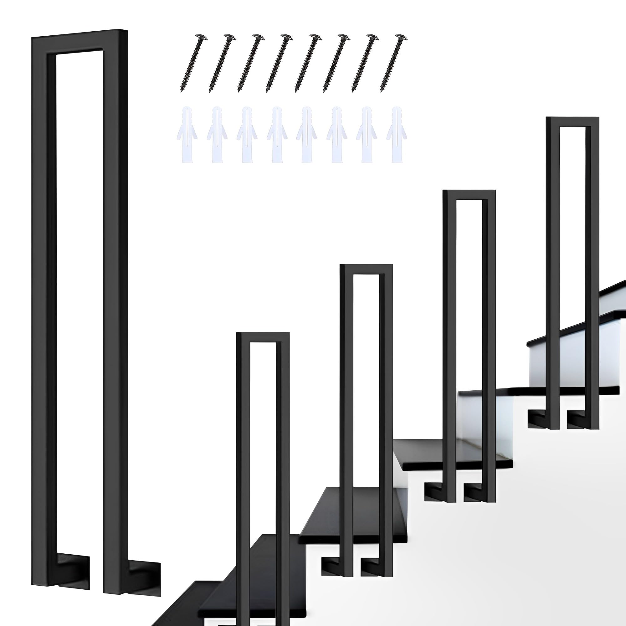 Black Side Mount U-Shaped Guardrail Indoor Stair Railing for Steps Side Walls Wrought Iron Hand Railings Balustrade for Loft Villa Corridor Art Gallery (3.3 Ft)