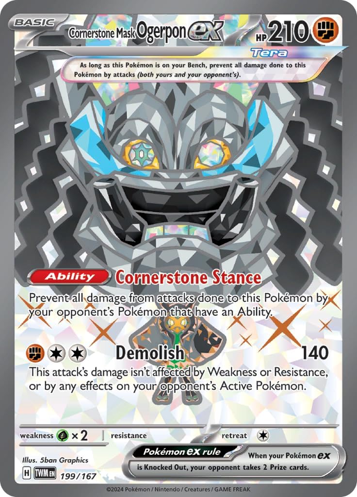 Pokemon – Cornerstone Mask Ogerpon ex 199/167 – Twilight Masquerade – Full Art Pokemon Card – Secret Rare