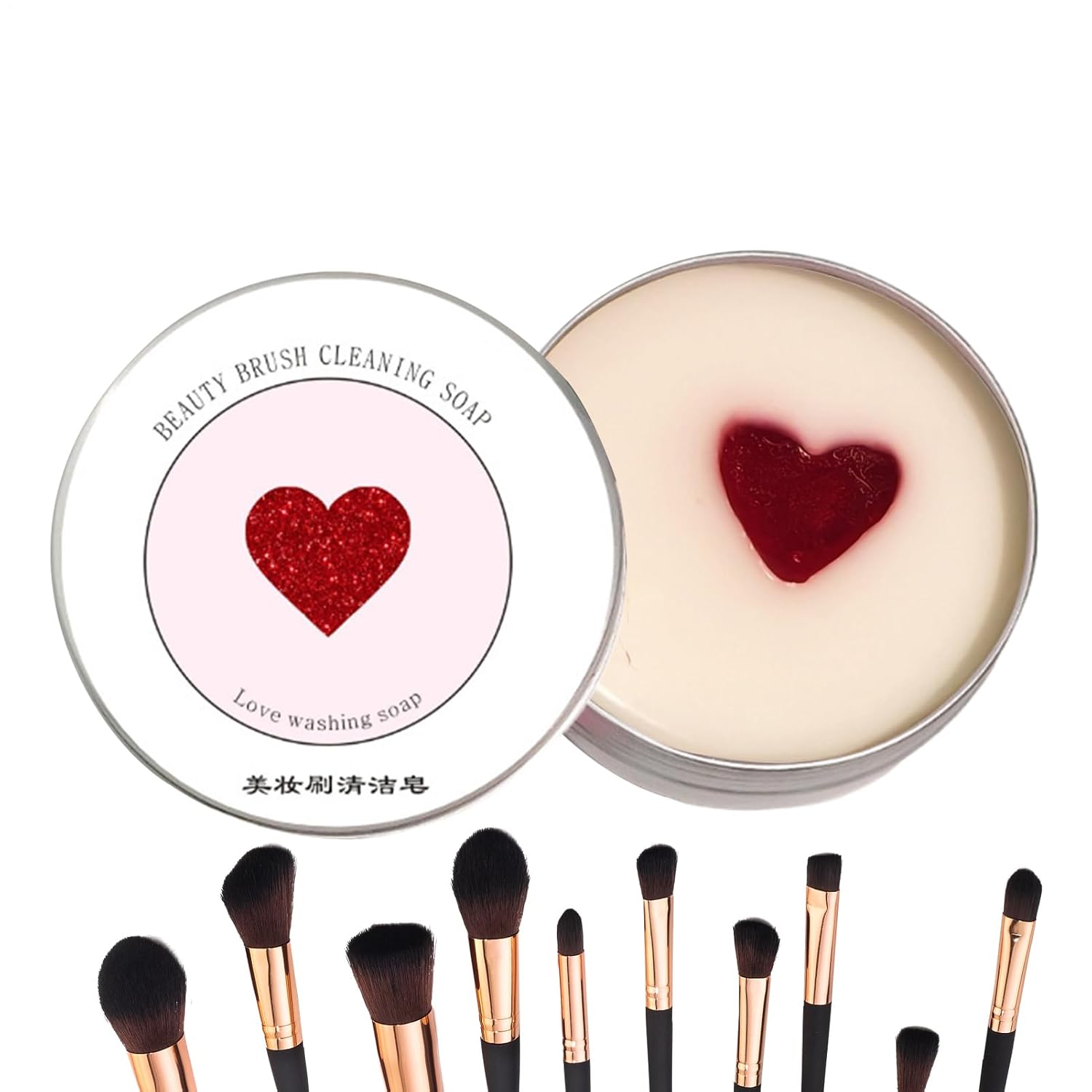 Gentle Brush Cleaner, Heart Shaped Makeup Soap, 3.5 Inches Cleaner with Moisturizing Formula, Skin Friendly Beauty Soap, Cosmetic Sponge Cleaners with Texture Makeup Tool for Vanity and Travel