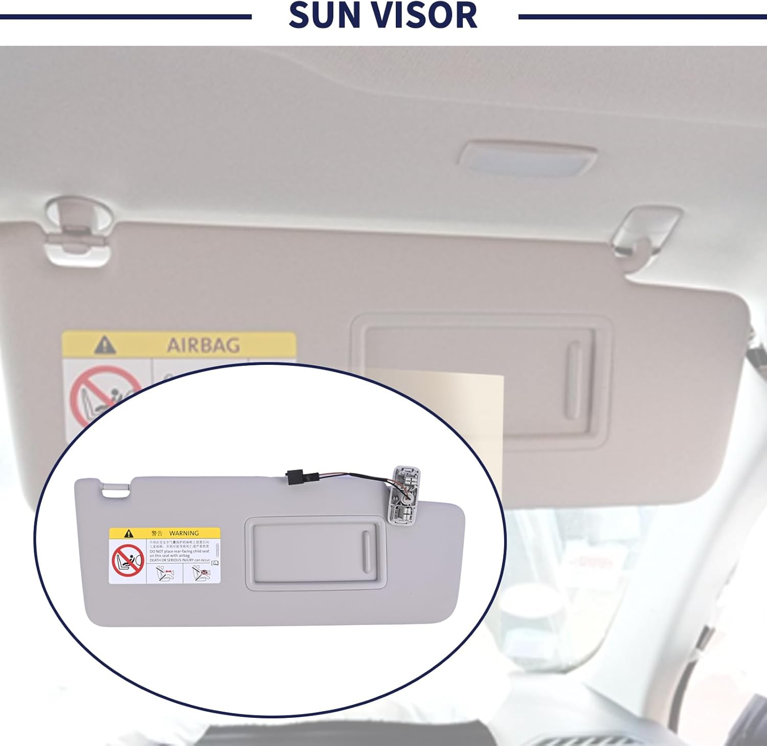 Passenger Side Sun Visor Fit for Volkswagen Tiguan 2018 2019 2020 2021 2022 Replace 5NN-857-552-L-SX4 Front Right | Sun Protection Shade | Makeup Mirror | Gray