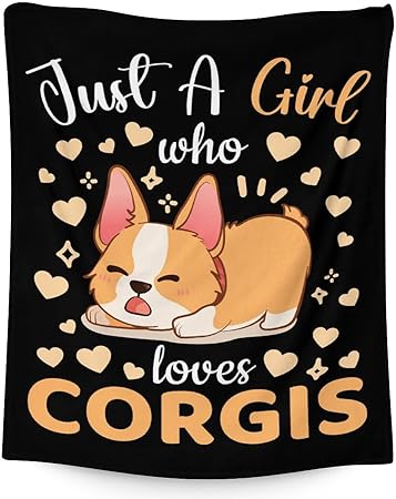 Corgi Blanket Gifts - 60"x80" Cute Throw for Adults, Kids - Black Soft Fuzzy Blankets for Bed, Couch & Living Room