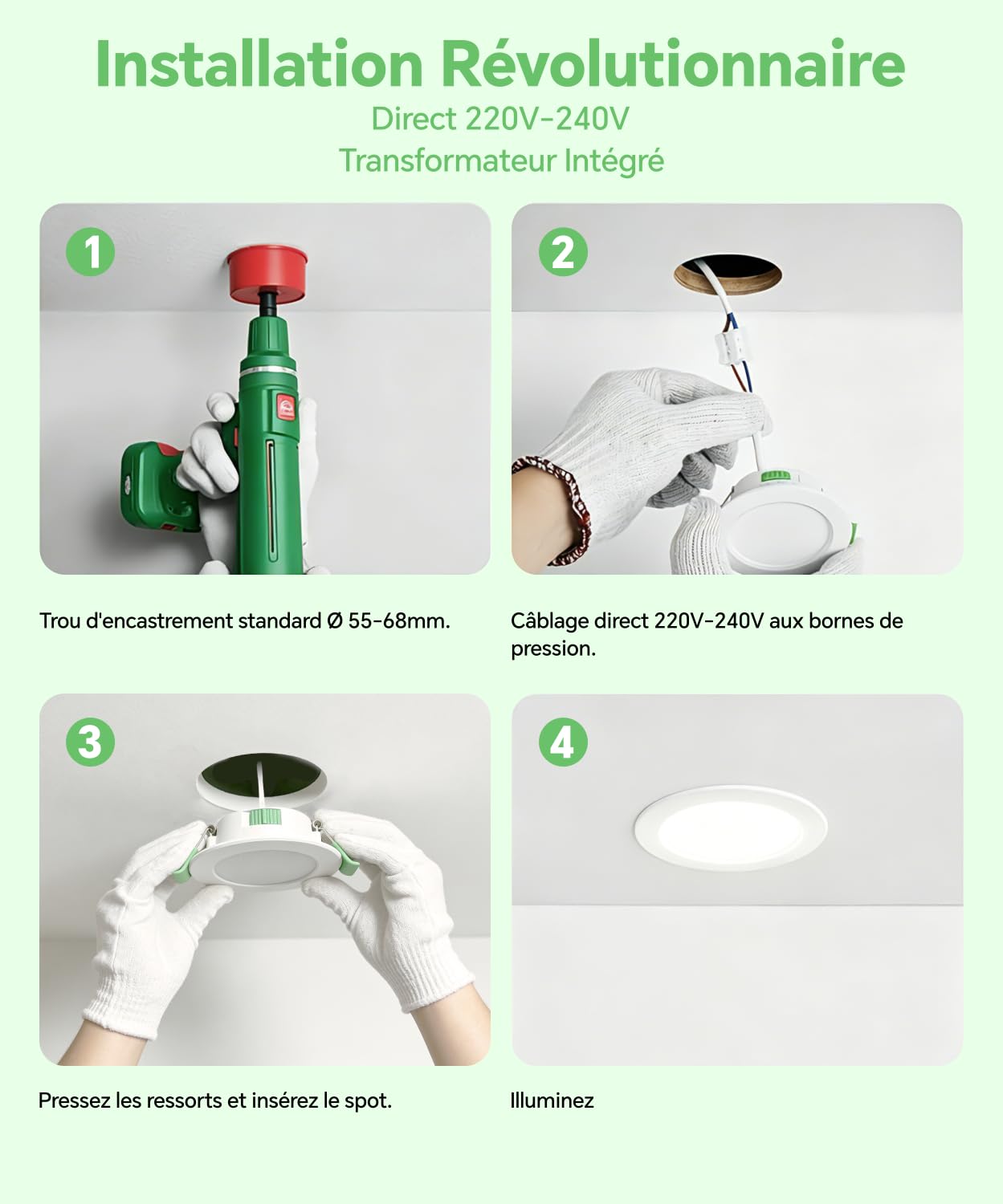 LED Einbaustrahler 230V Dimmbar Extra Flach, 3CCT 2700K/4000K/6000K, 3.5W 350LM LED Spots, IP44 für Badezimmer, Lochmaß 55-68mm, Ø78mm Einbauspots für Badezimmer Küche, 12er Set.