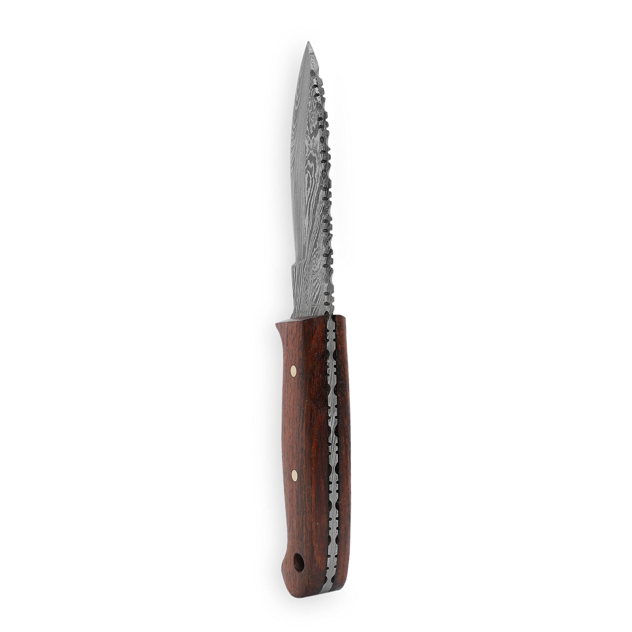 USQUARE UE-022, 20,32 cm nóż myśliwski ze stali damasceńskiej z pochwą, nóż ze stałym ostrzem, nóż Bushcraft, uchwyt z drewna orzecha włoskiego, Full Tang, zaprojektowany na polowanie i kemping