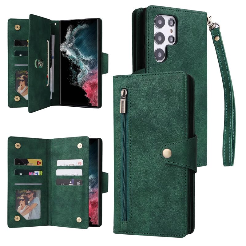 Coque Samsung S26 étui portefeuille en cuir vert multi-fentes : fini les poches encombrées