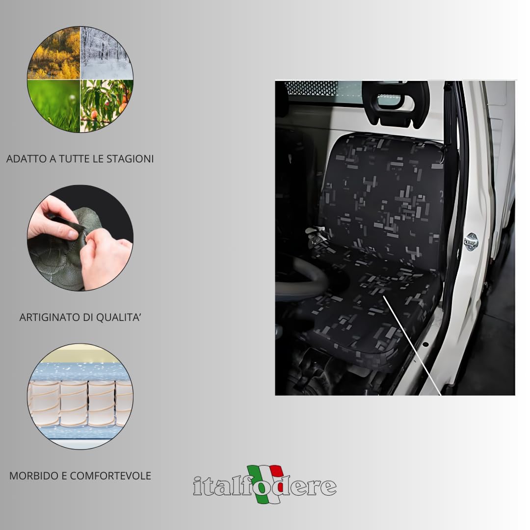 Italfodere - Coppia di Coprisedili Auto anteriori - Compatibili con Porter - Fatti a Mano - Facili da installare - Cotone - Gommapiuma e Poliestere - Accessori Auto Interno - Made in Italy - Grigio 33